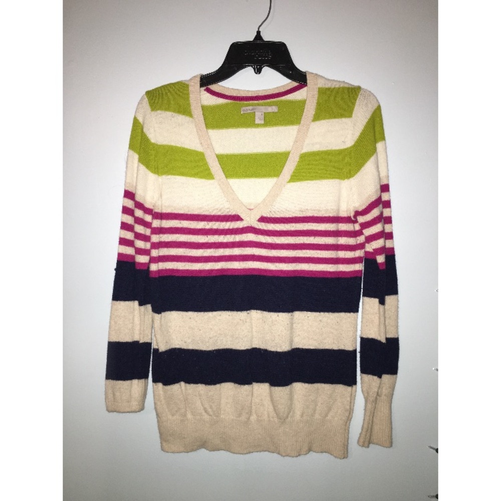 Multi-colored striped v-neck sweater